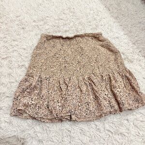 Japna ditsy floral cheetah print tiered‎ smocked mini skirt tan size large